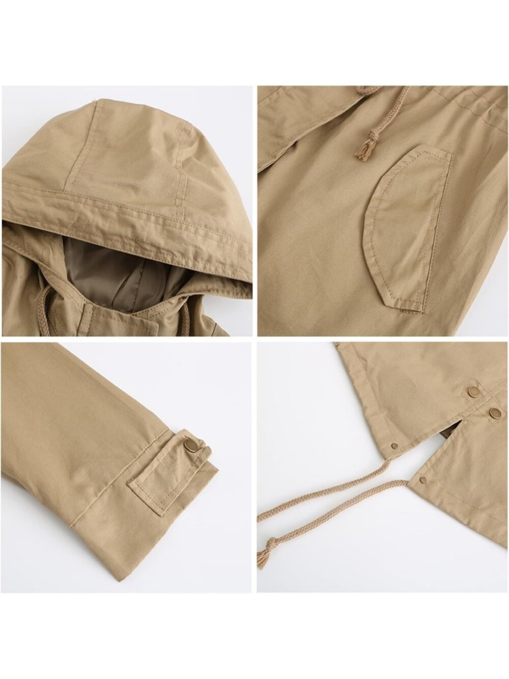 Women's Khaki Lightweight Jackets Anorak Utility Drawstring Waist Hoodie Zip Up - Picture 6 of 6